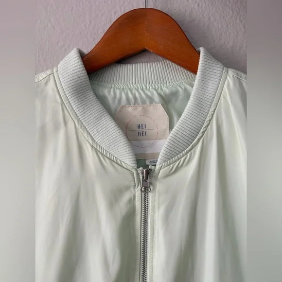 Anthropologie Hei Hei Lightweight Bomber Jacket Mint Green Aloe Women’s Large - Picture 3 of 8